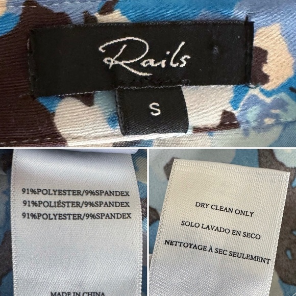 Rails blue floral Lisa ruched button up blouse top S - Picture 10 of 11